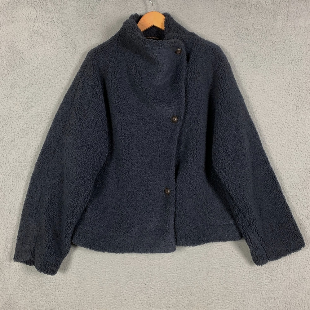 We The Free Izzy Wrap Teddy Jacket Womens XL Navy‎ Sherpa Plush Cozy Free People - Picture 4 of 13